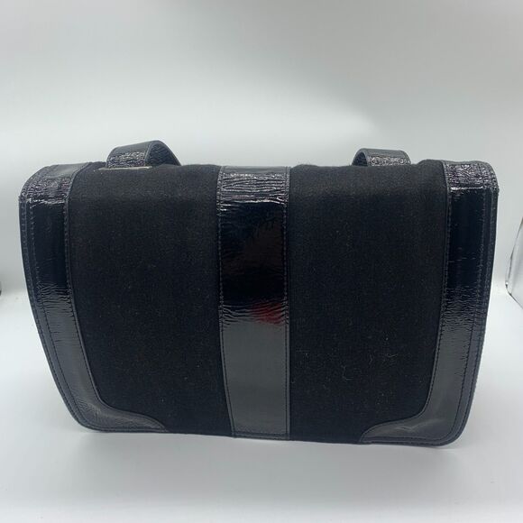 Hobo International Black Fabric Patent Leather Purse Handbag Flap Front - Picture 6 of 14